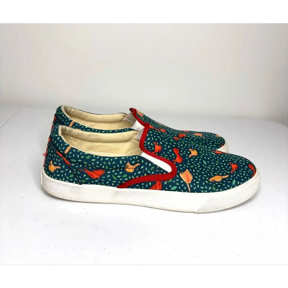 Bucketfeet Cardinal Bird Print Slip-On Canvas Sneakers Women's Sz 9 Artsy Whimsy